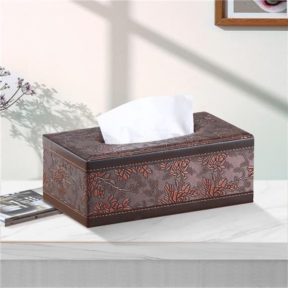 Leather Tissue Box Cover Retro Rectangular Facial Tissue Box Holder, Modern - Picture 7 of 7
